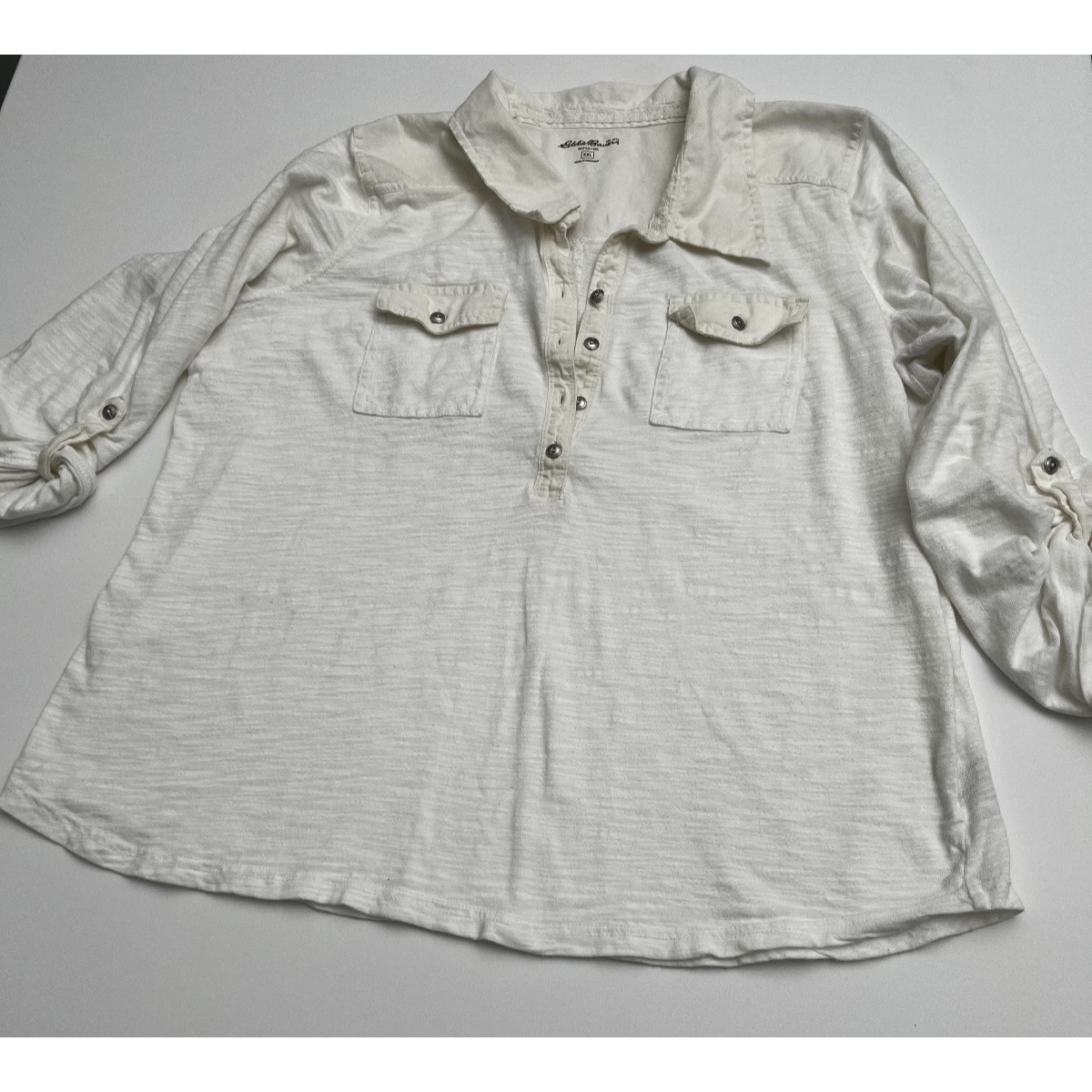 Eddie Bauer White 3/4 Sleeve Double Pocket Pullover Top Xxl